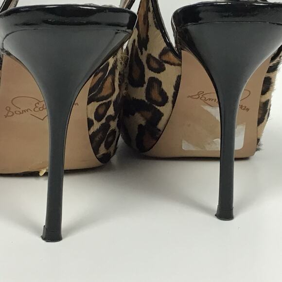 Sam Edelman Penelope Calf Hair Leather Nude Leopard Pump Peep Toe Heel 7.5 7 1/2 - Picture 6 of 16
